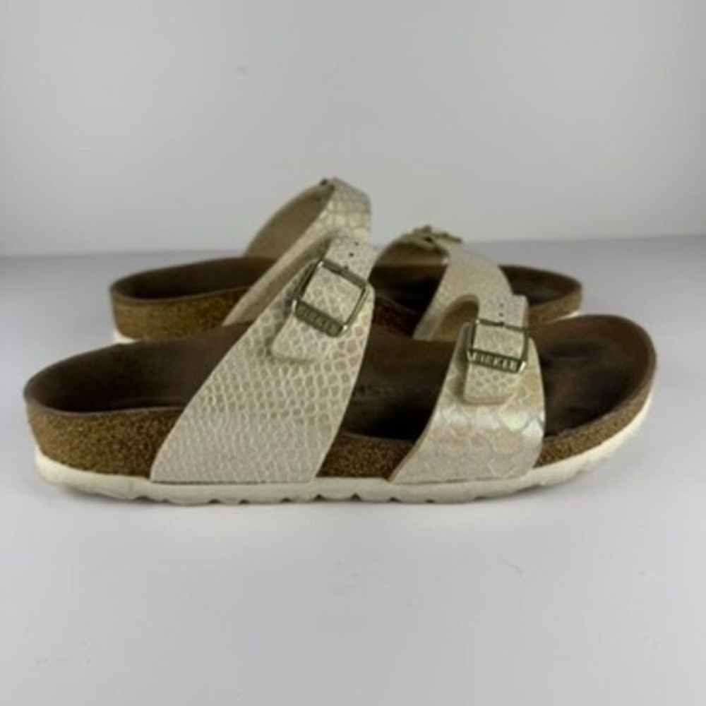 Birkenstock 36 Sydney Birko-Flor TwoStrap Sandals Snake Cream Leather Shine - Picture 5 of 12